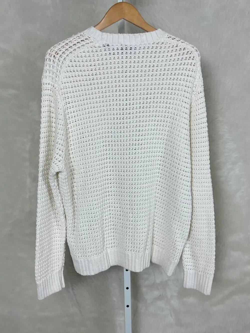 Vince Men's White Cotton Open Knit Long Sleeve Crew Neck Sweater XL